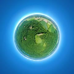little planet rural fields and forest south Germany
