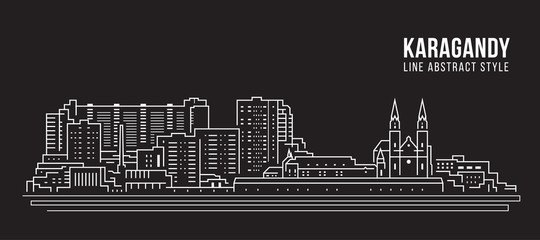 Cityscape Building Line art Vector Illustration design -  Karagandy city