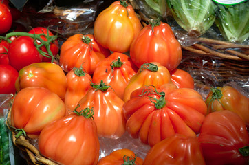 Ribbed heirloom tomato at the market