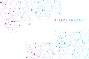 Geometric abstract background with connected line and dots. Structure molecule and communication. Big Data Visualization. Medical, technology, science background. Vector illustration.