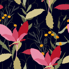 Seamless vintage texture. Botanical illustration. Vector art. Beautiful seamless template on yellow flower skin style background.