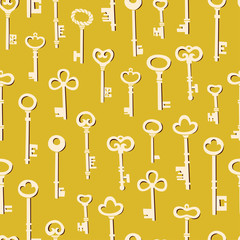 Vintage Keys Simple Vector Seamless Pattern. Vector Doodle Illustration.