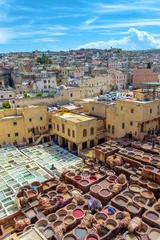Luftaufnahme von Ledergerbereien, Fes, Marokko © Delphotostock