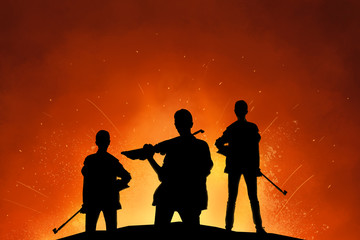 Group of female soldier with rifle silhouette