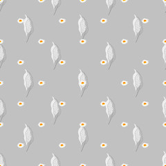 Hand drawn leaf and flower texture.Seamless floral pattern. Vector tropical