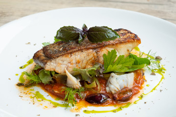 pan seared sea bass livornese style