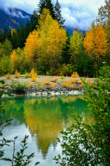 autumn landscape with lake and trees, Green River, British Columbia