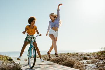 Girls enjoying their vacation on beach