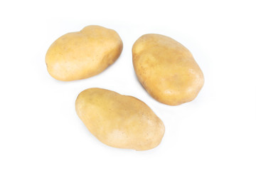 Fototapeta na wymiar three potato top view on white background.