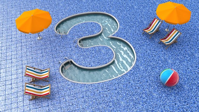 3D illustration of Swimming pool in a shape of number 3