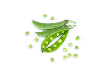 pod pea top view on white background.