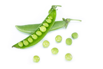 pod pea top view on white background.