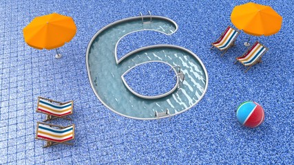 3D illustration of Swimming pool in a shape of number 6