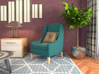 Fototapeta na wymiar interior with chair. 3d illustration