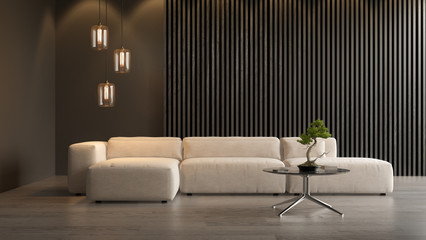 Interior of modern living room with sofa 3D rendering