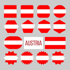 Austria Flag Collection Figure Icons Set Vector. Horizontal Triband Of Red Top And Bottom, And White On National Official Symbol Of Austria With Correctly Proportion. Design Flat Cartoon Illustration