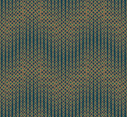 Geometric seamless pattern on blue background. Has the shape of a wave. Consists of colored circles of different sizes. Useful as design element for texture and artistic compositions.