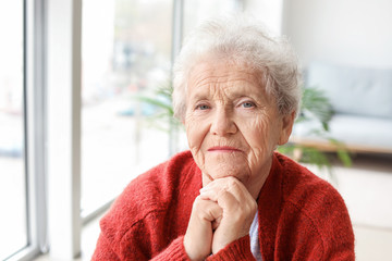 Portrait of senior woman at home - obrazy, fototapety, plakaty