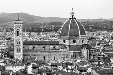 Fototapeta na wymiar Florence, UNESCO Heritage and home to the Italian Renaissance, full of famous monuments and works of art all over the world. Cathedral of Santa Maria del Fiore.