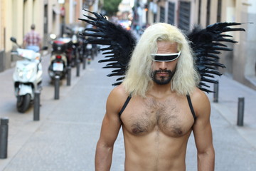 Futuristic looking man showing his gorgeous body 