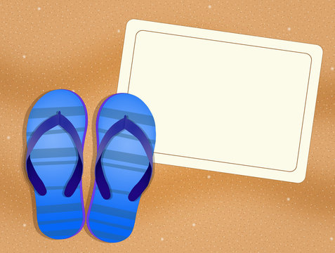 illustration of flip flops on the beach in summer
