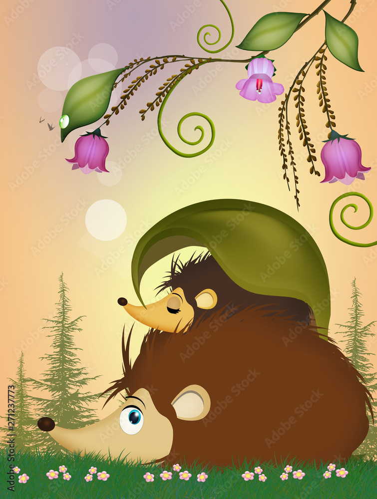 Sticker illustration of little hedgehog