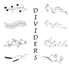 Graphic designed black and white flora dividers. Graphic flora dividers for cards, notebooks, sketches, diaryes, planers.