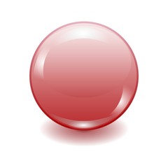 Vector realistic red plastic button with patch of light isolated on white background. 3D illustration.