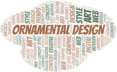 Ornamental Design word cloud. Wordcloud made with text only.