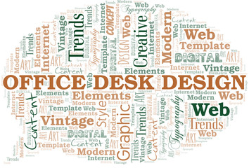 Office Desk Design word cloud. Wordcloud made with text only.