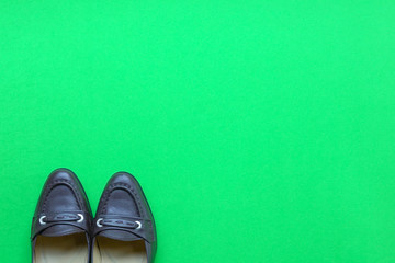 Brown women shoes on green background