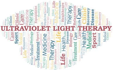Fototapeta premium Ultraviolet Light Therapy word cloud. Wordcloud made with text only.