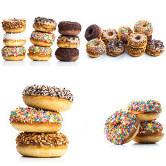 Set of various colorful donuts isolated on white background