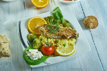 Crispy snapper with salsa verde risotto