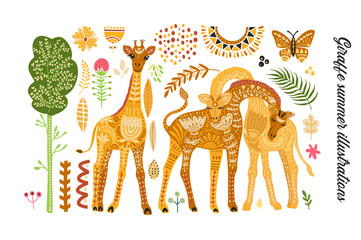 Cartoon giraffe vector illustration. © trihubova