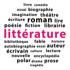 Littérature. Nuage de mots en français.