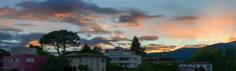 Scenic sunset at Gentilino on Ticino, Switzerland