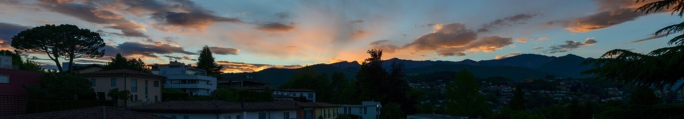 Scenic sunset at Gentilino on Ticino, Switzerland