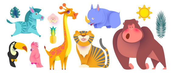 Cute Jungle Animals Set. Exptic Wild Collection. © feaspb