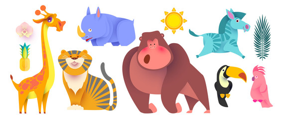 Cute Jungle Animals Set. Exptic Wild Collection.