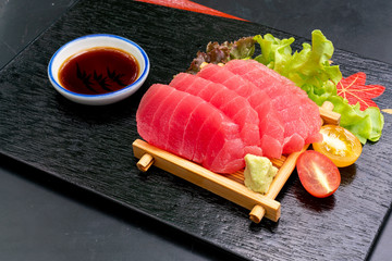 Fresh Tuna Raw Sashimi with soy sauce