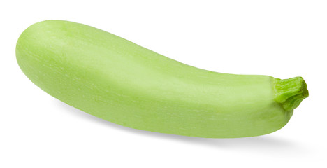 Fresh zucchini on a white isolated background. Close-up. Side view.