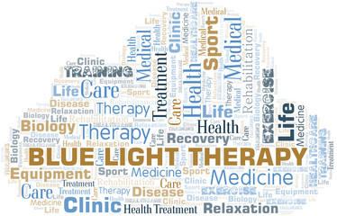 Blue Light Therapy word cloud. Wordcloud made with text only.