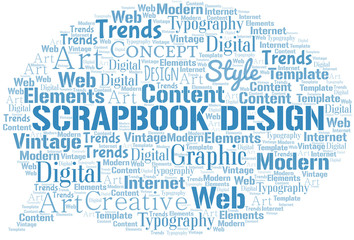 Scrapbook Design word cloud. Wordcloud made with text only.
