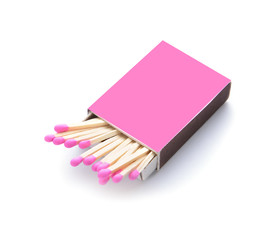 Box with matches on white background