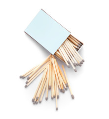 Box with matches on white background