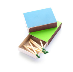 Boxes with matches on white background