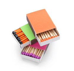 Boxes with matches on white background