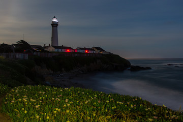 Pigeon Point Lighthouse in California at night 