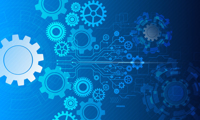 Cyber security, Vector illustration white gear and tree cog wheel on circuit board, Hi-tech digital technology and engineering, digital telecoms technology concept, Abstract futuristic- technology on 